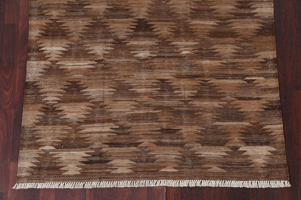 Brown Natural Dye Kilim Wool Area Rug 5x7