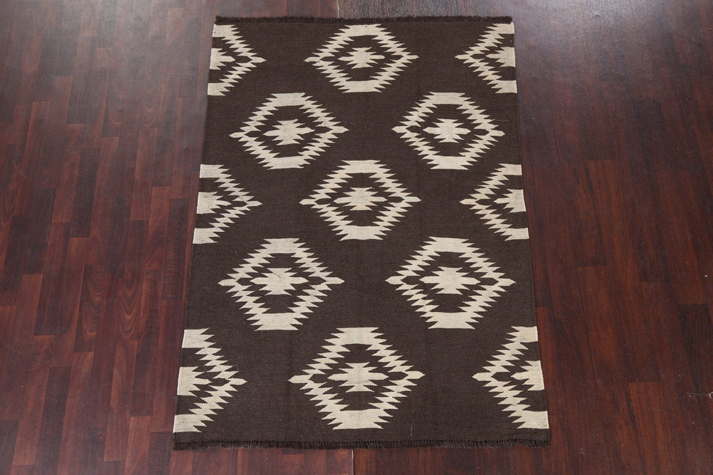 Natural Dye Geometric Kilim Oriental Area Rug 5x7