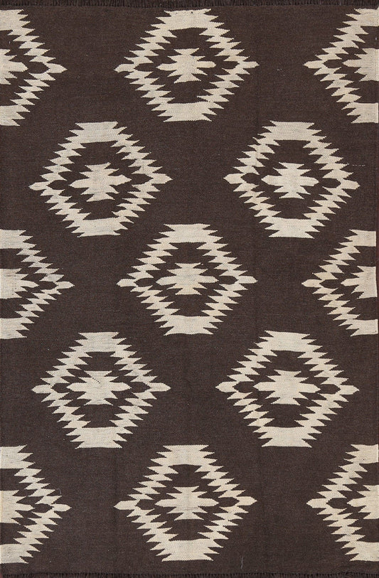 Natural Dye Geometric Kilim Oriental Area Rug 5x7