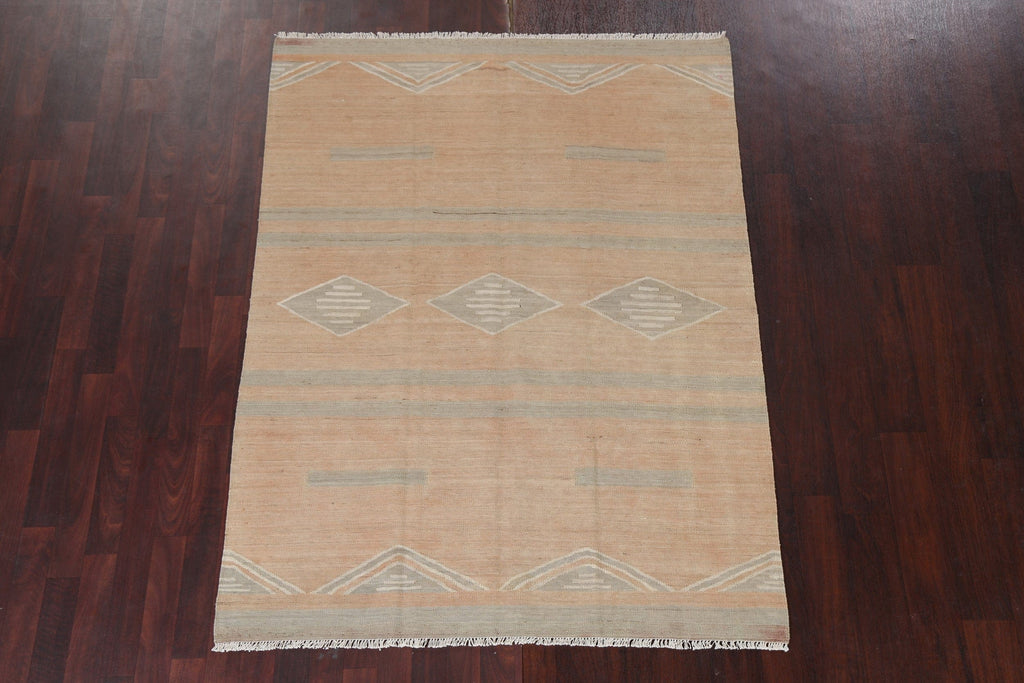 Natural Dye Geometric Kilim Wool Area Rug 5x6