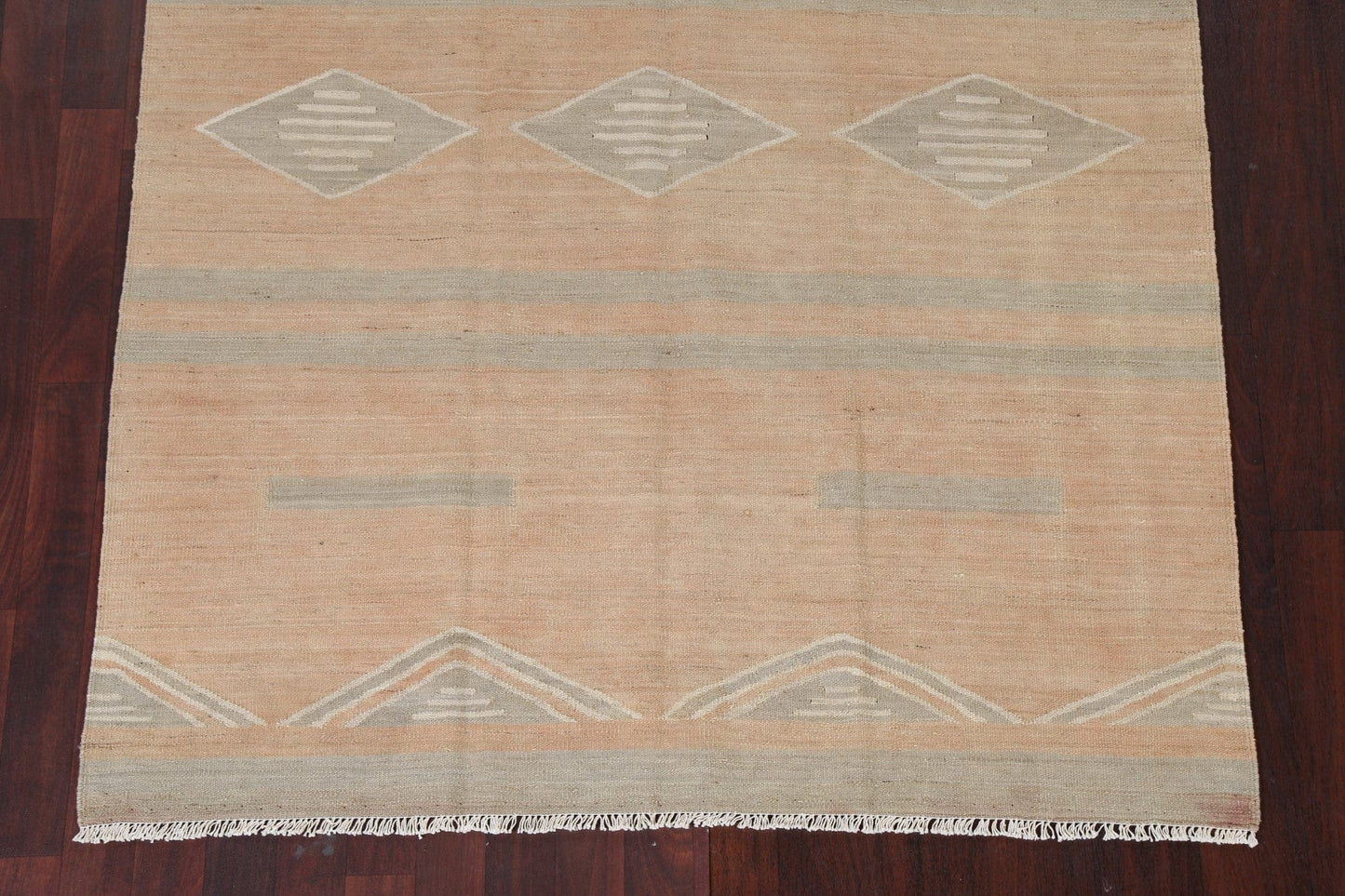 Natural Dye Geometric Kilim Wool Area Rug 5x6