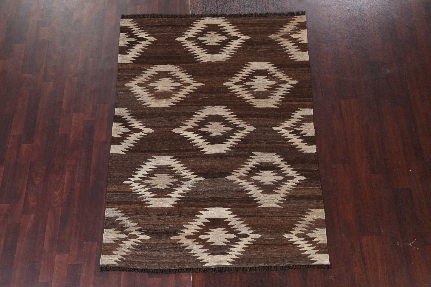 Brown Natural Dye Kilim Wool Area Rug 5x6