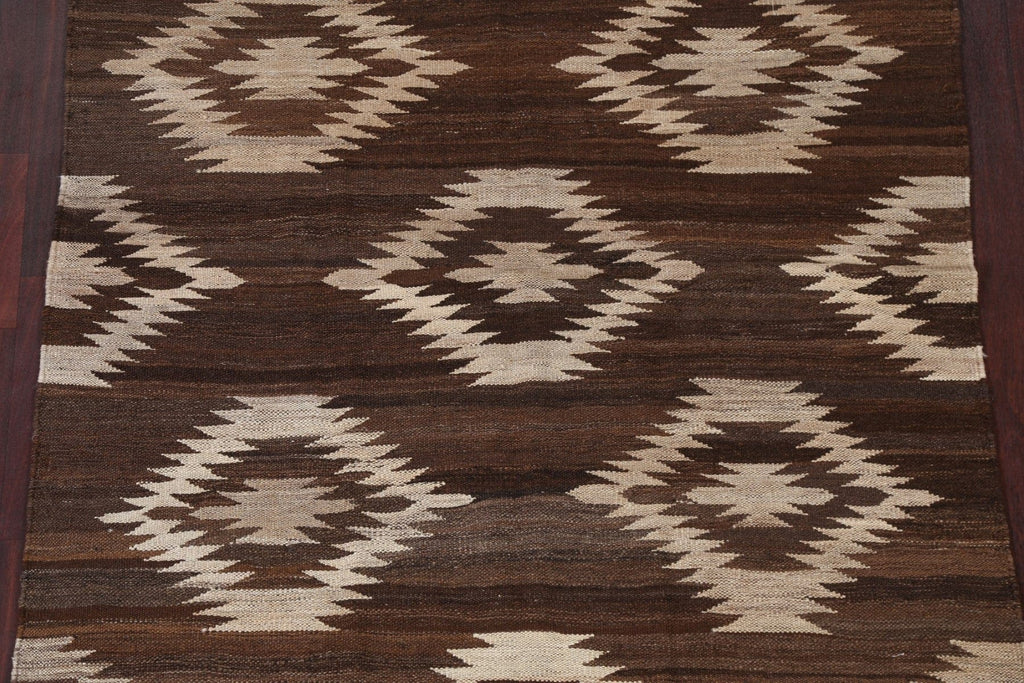 Brown Natural Dye Kilim Wool Area Rug 5x6