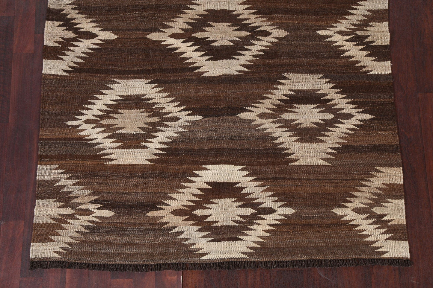 Brown Natural Dye Kilim Wool Area Rug 5x6