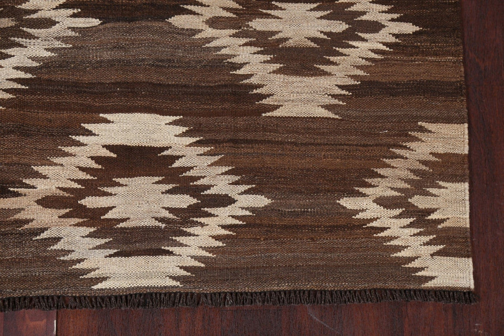 Brown Natural Dye Kilim Wool Area Rug 5x6