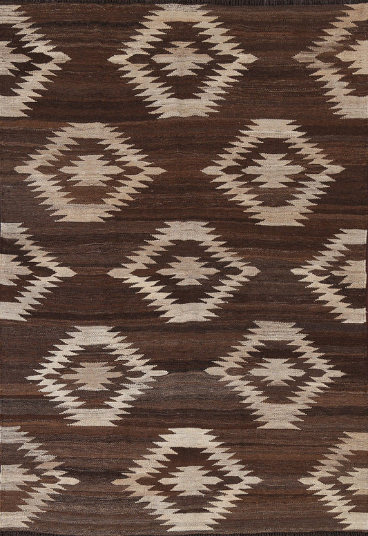 Brown Natural Dye Kilim Wool Area Rug 5x6