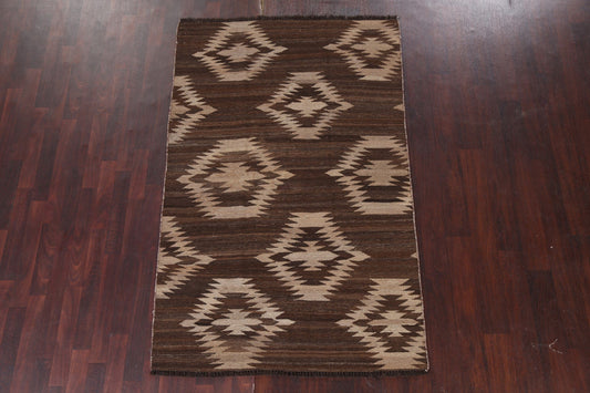 Geometric Natural Dye Kilim Wool Area Rug 4x7