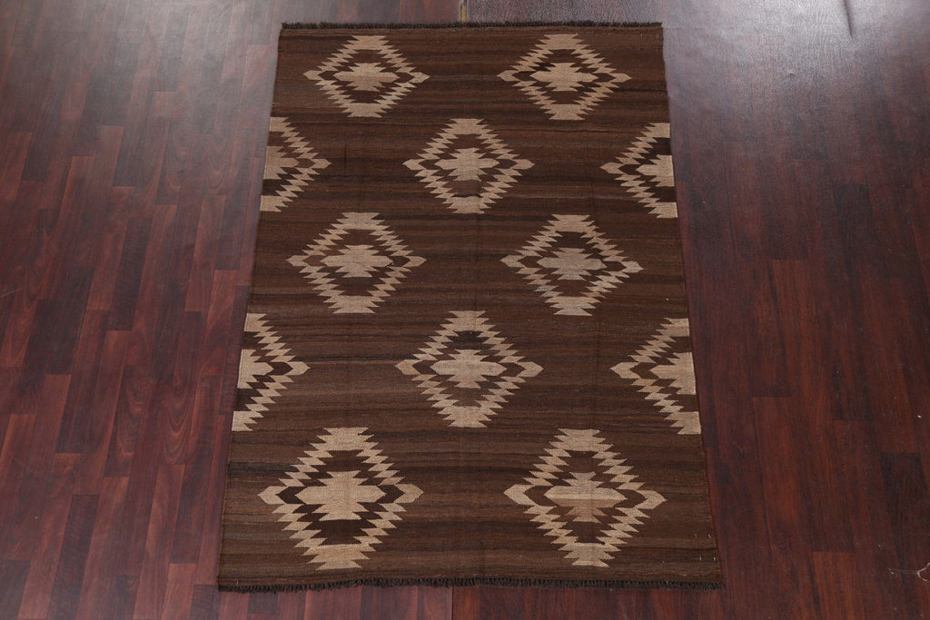 Brown Natural Dye Kilim Wool Area Rug 5x7