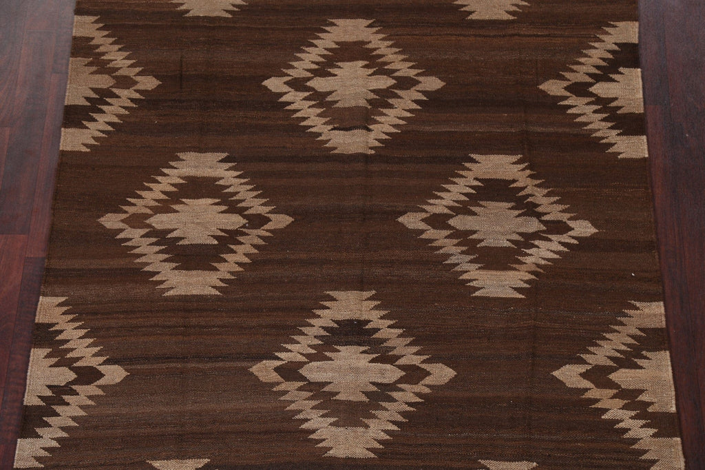 Brown Natural Dye Kilim Wool Area Rug 5x7