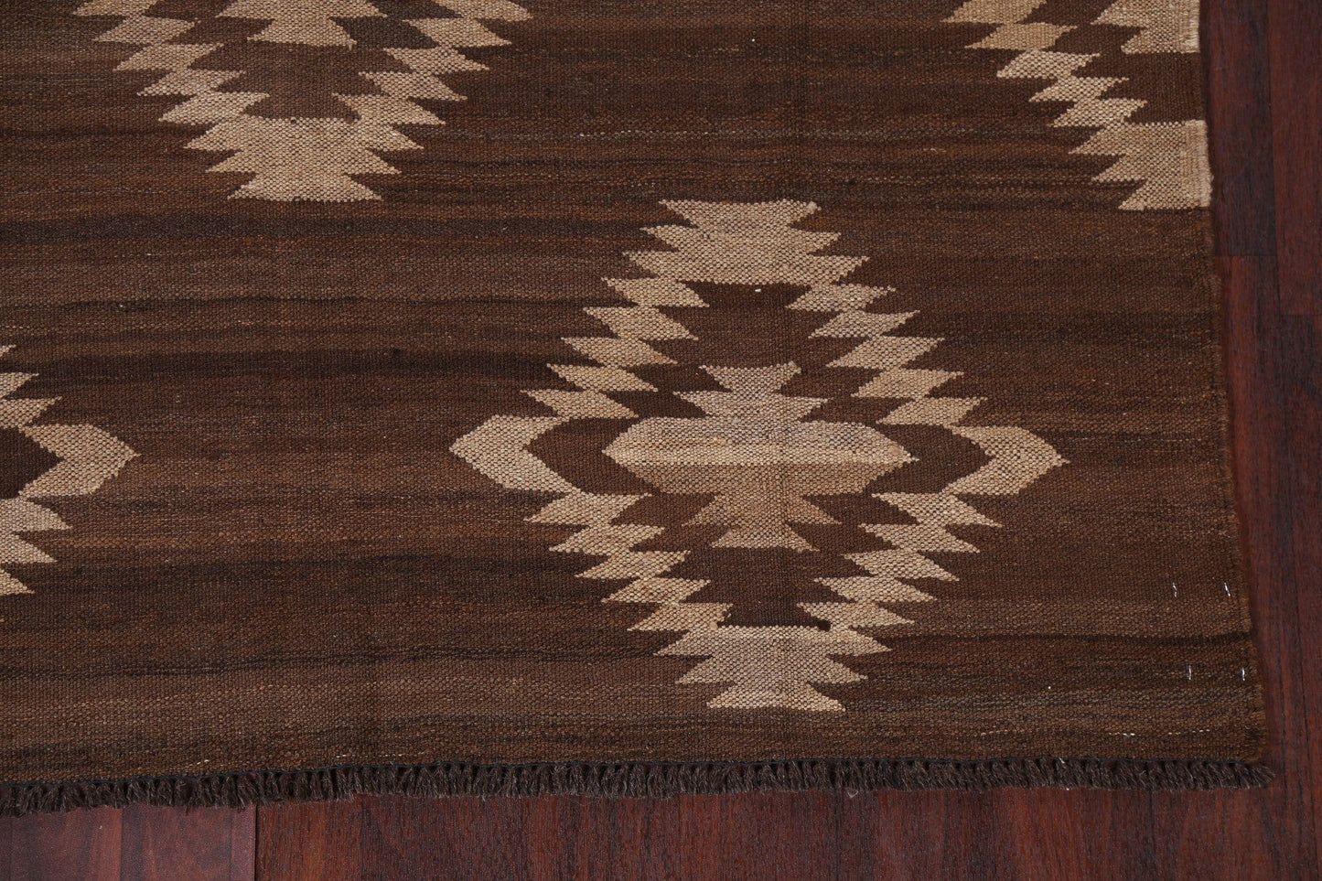 Brown Natural Dye Kilim Wool Area Rug 5x7