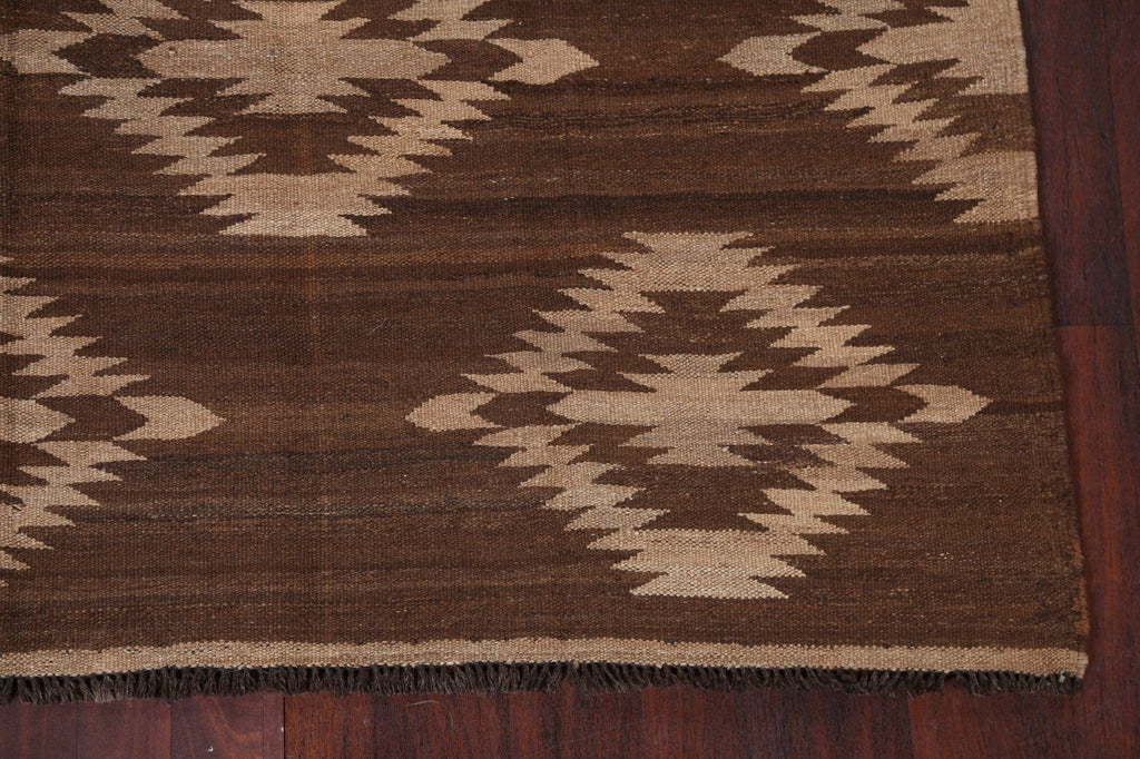 Earth-Tone Natural Dye Kilim Wool Area Rug 5x7