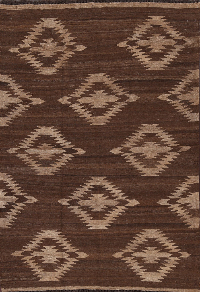 Earth-Tone Natural Dye Kilim Wool Area Rug 5x7