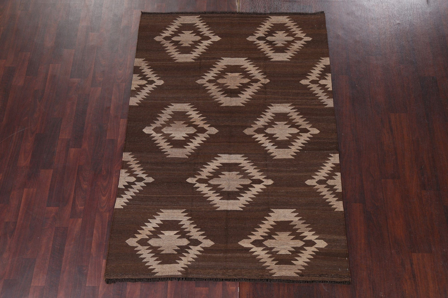 Earth-Tone Natural Dye Kilim Wool Area Rug 5x7