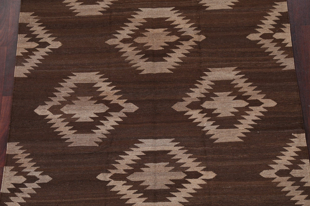 Earth-Tone Natural Dye Kilim Wool Area Rug 5x7