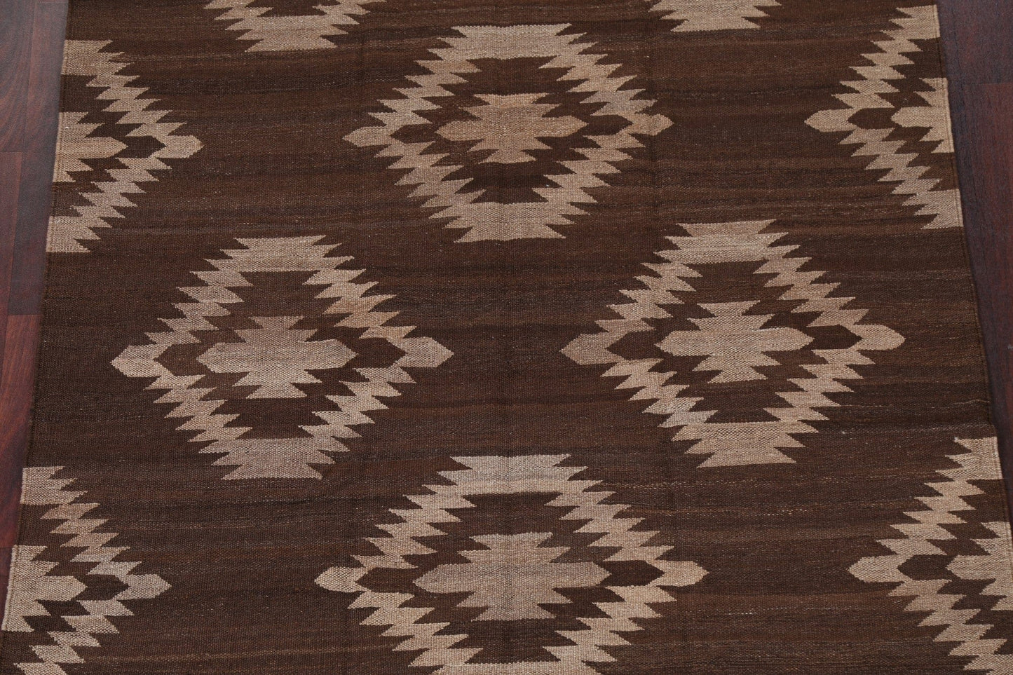 Earth-Tone Natural Dye Kilim Wool Area Rug 5x7