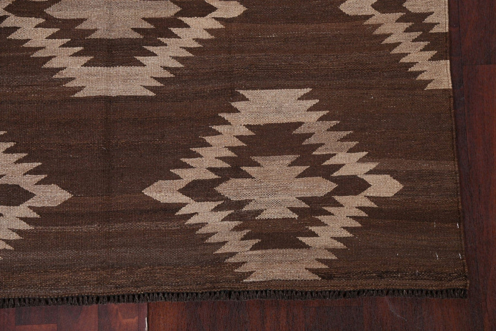 Earth-Tone Natural Dye Kilim Wool Area Rug 5x7