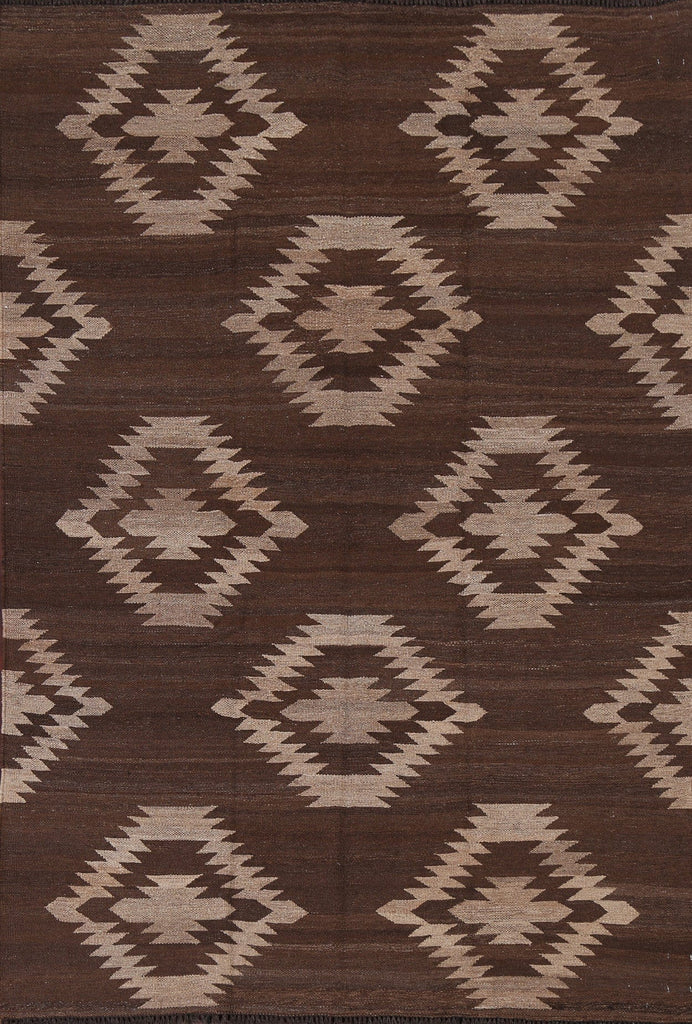 Earth-Tone Natural Dye Kilim Wool Area Rug 5x7