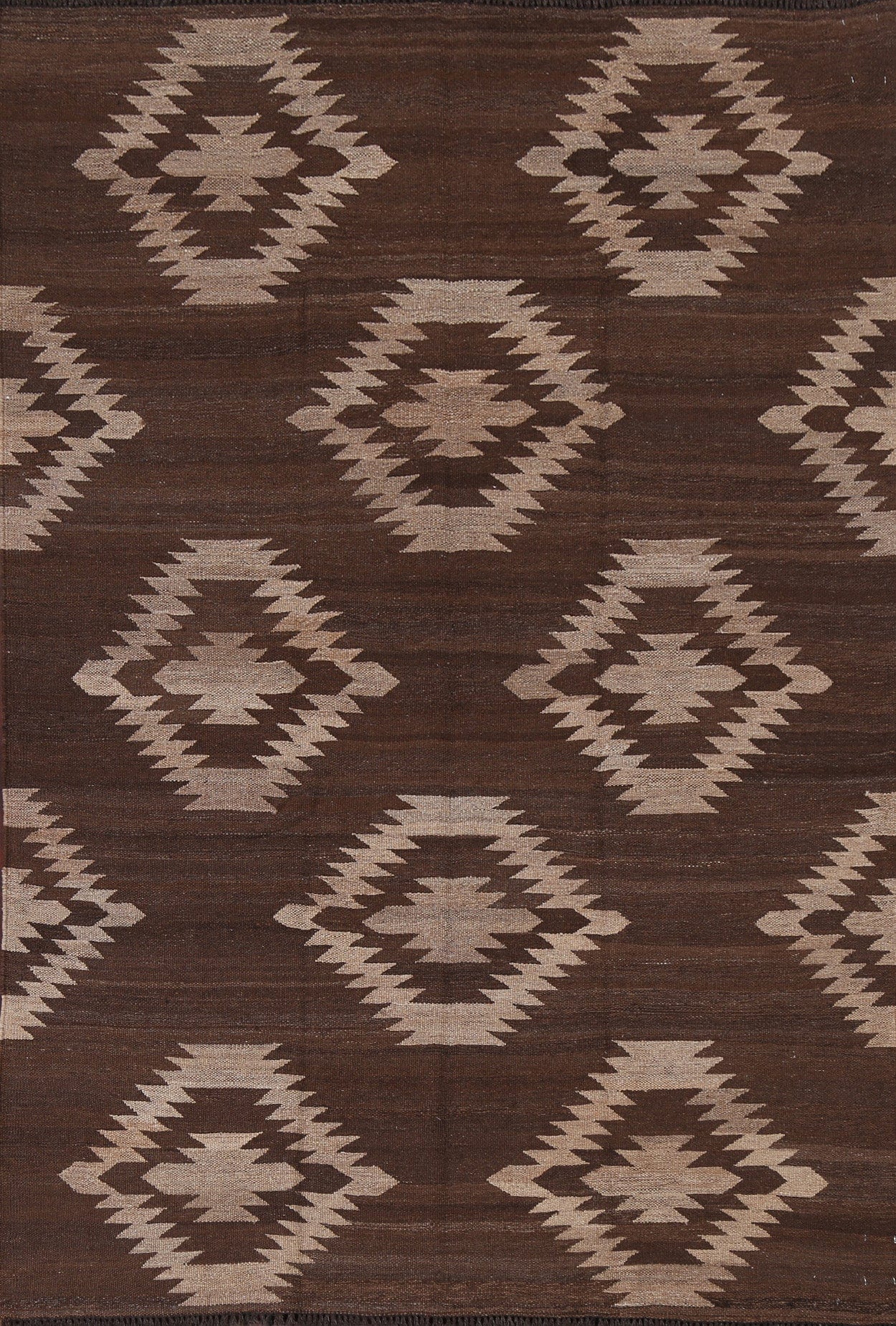 Earth-Tone Natural Dye Kilim Wool Area Rug 5x7