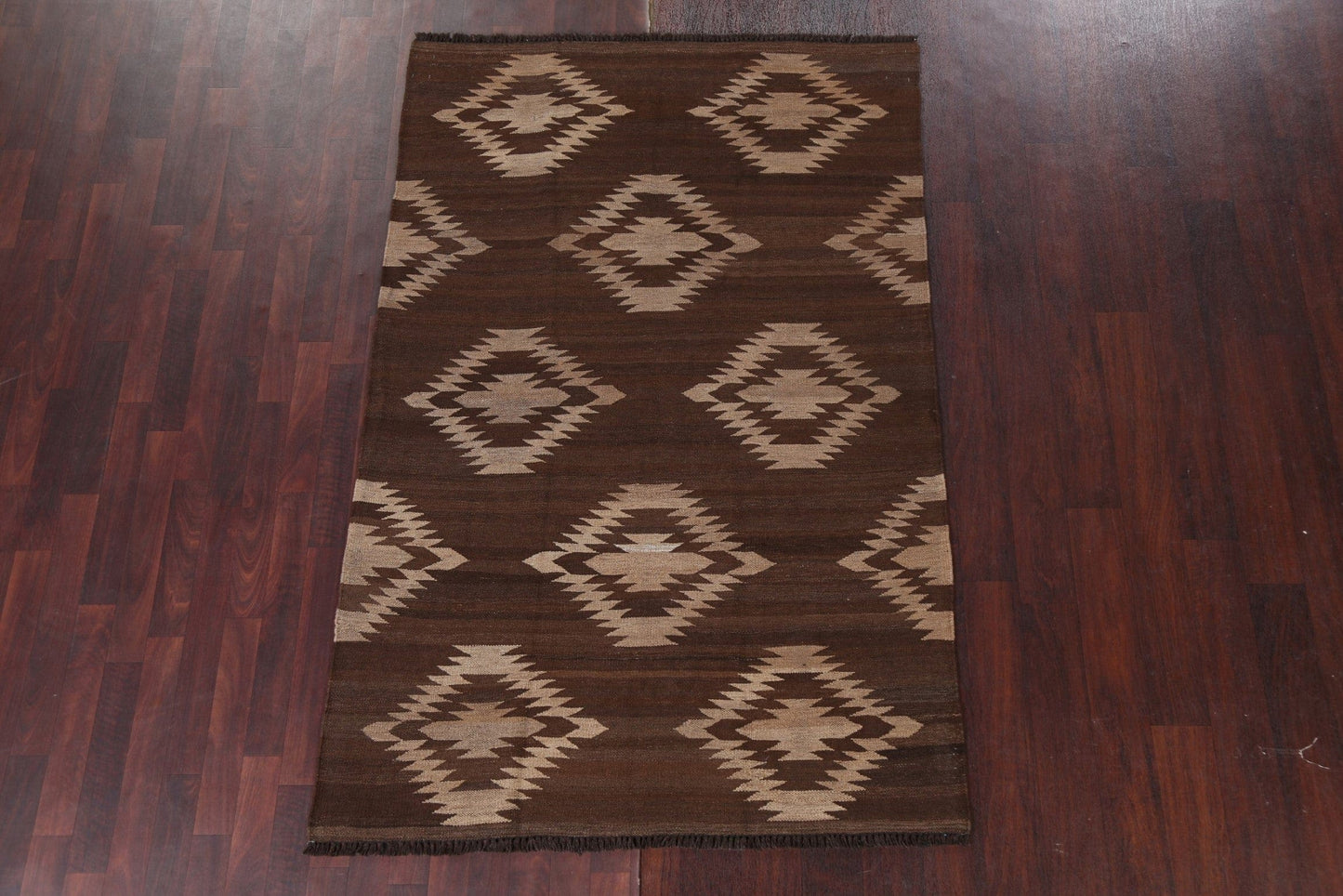 Natural Dye Brown Kilim Wool Area Rug 5x7