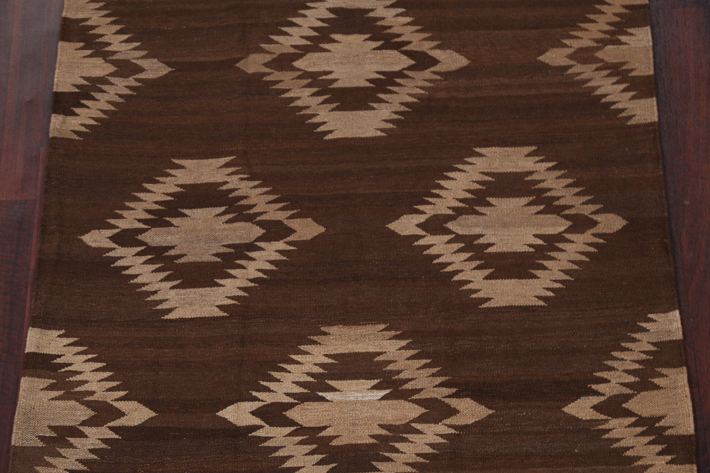 Natural Dye Brown Kilim Wool Area Rug 5x7