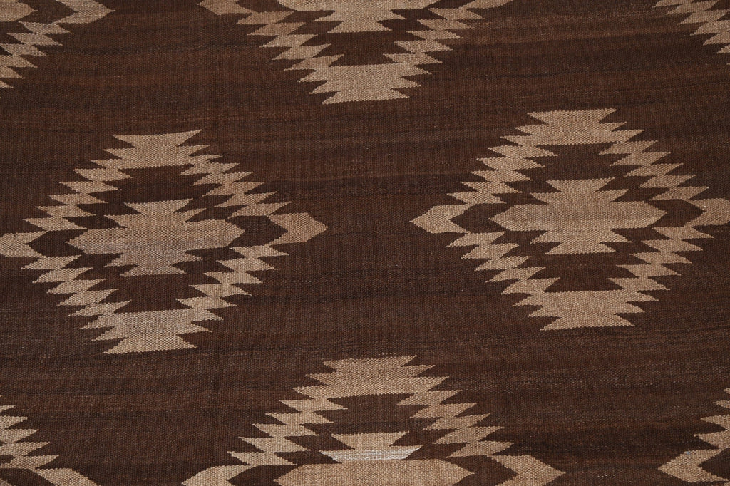 Natural Dye Brown Kilim Wool Area Rug 5x7