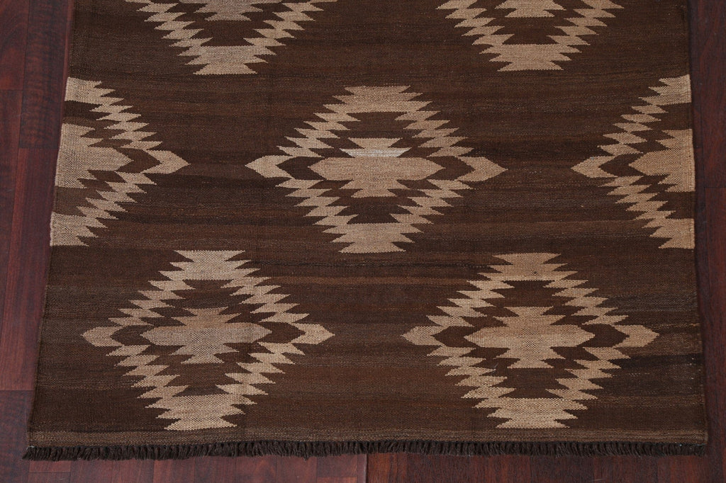 Natural Dye Brown Kilim Wool Area Rug 5x7