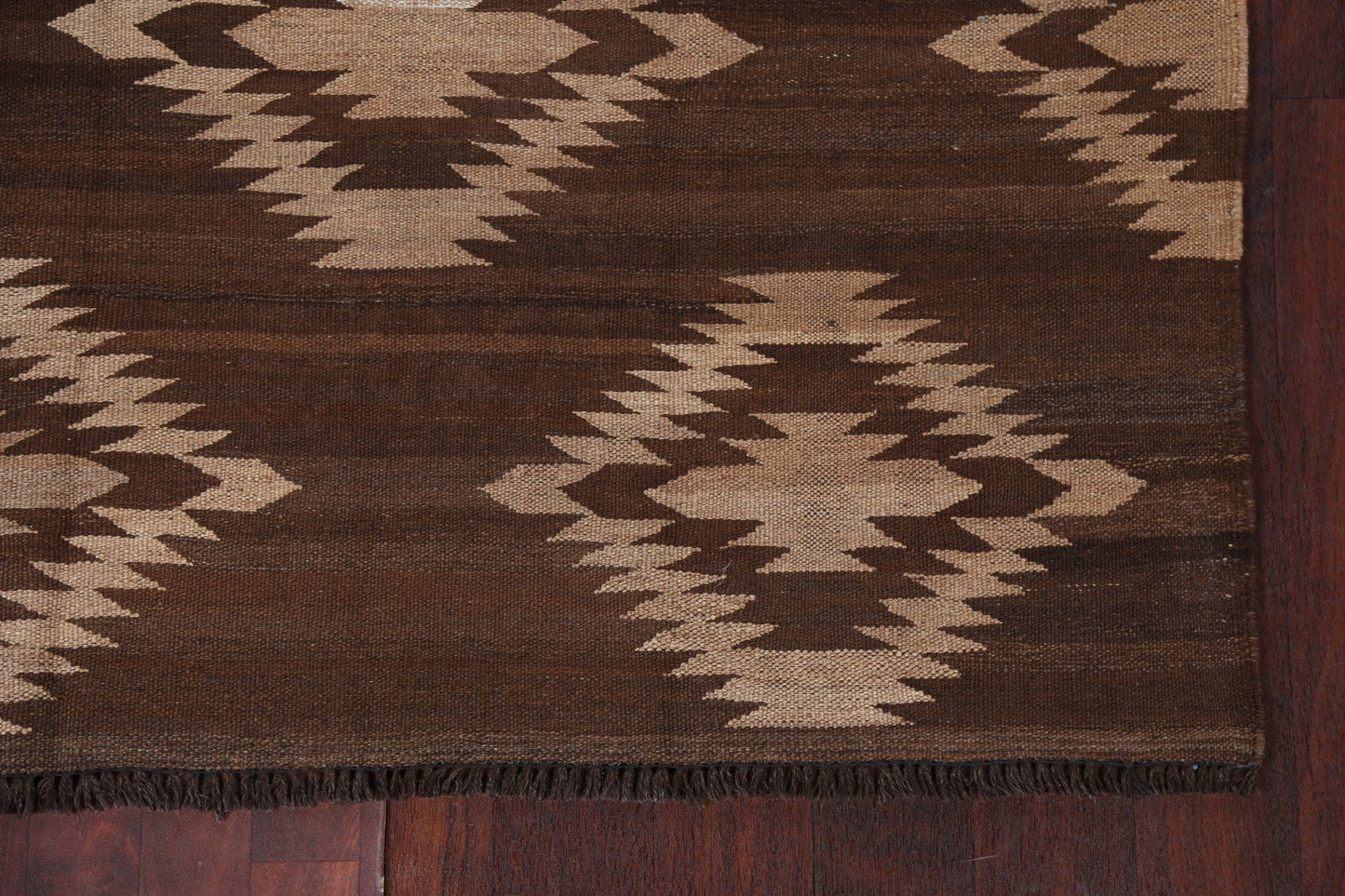 Natural Dye Brown Kilim Wool Area Rug 5x7