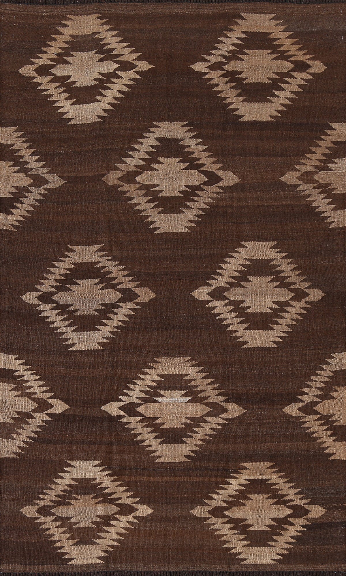 Natural Dye Brown Kilim Wool Area Rug 5x7