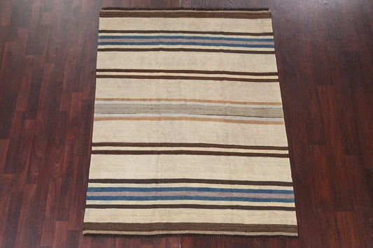 Natural Dye Earth-Tone Kilim Oriental Area Rug 5x6