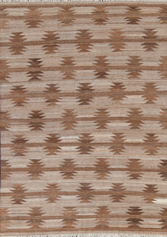 Natural Dye Geometric Kilim Wool Area Rug 5x6