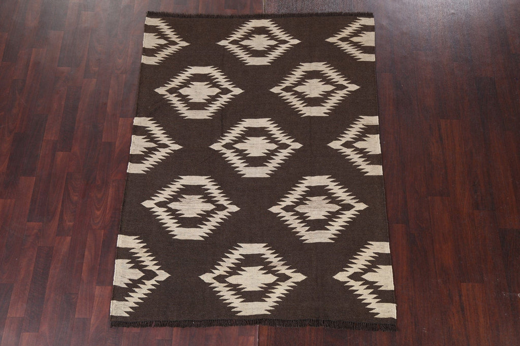 Natural Dye Geometric Kilim Wool Area Rug 5x6