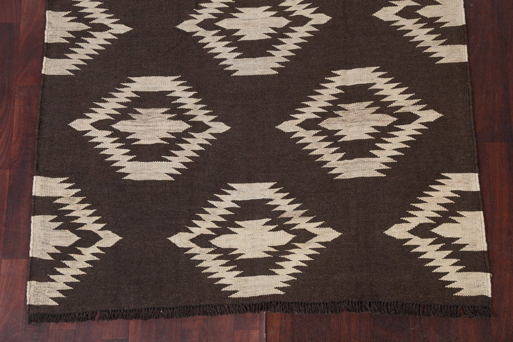 Natural Dye Geometric Kilim Wool Area Rug 5x6