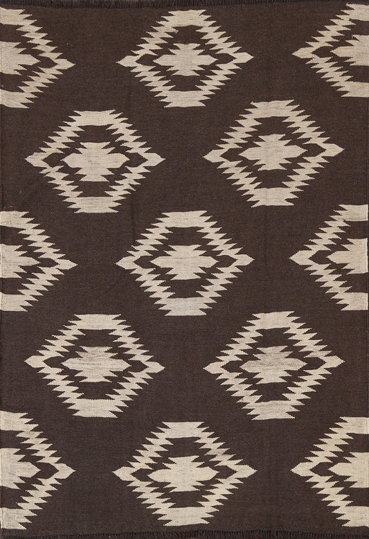 Natural Dye Geometric Kilim Wool Area Rug 5x6