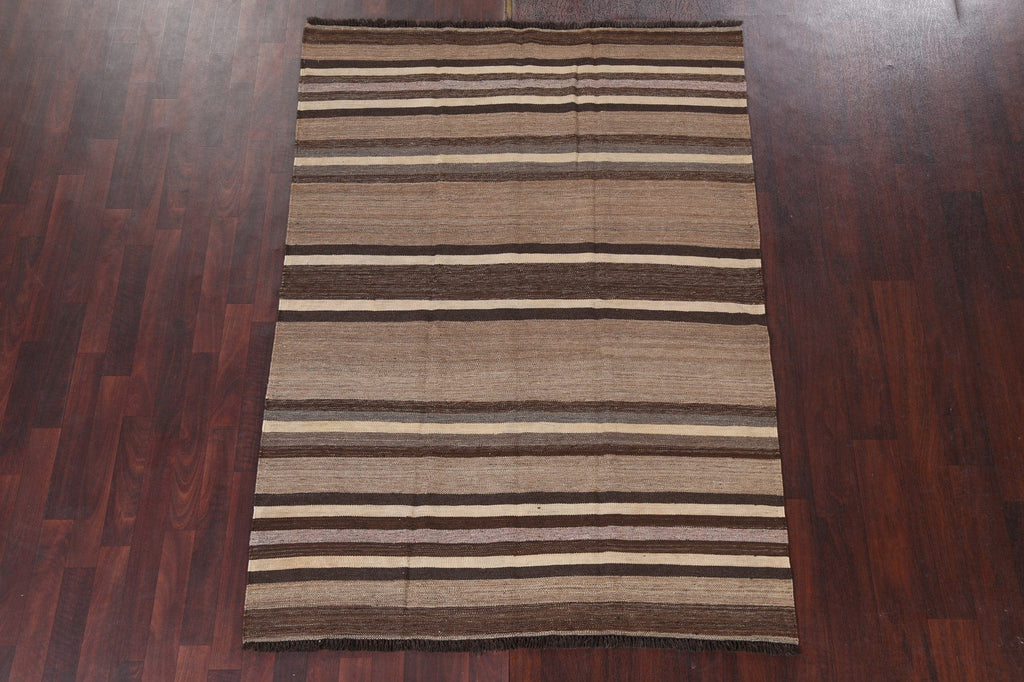 Natural Dye Earth-Tone Kilim Wool Area Rug 5x7