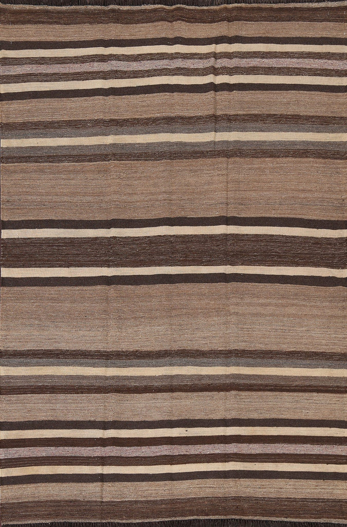 Natural Dye Earth-Tone Kilim Wool Area Rug 5x7