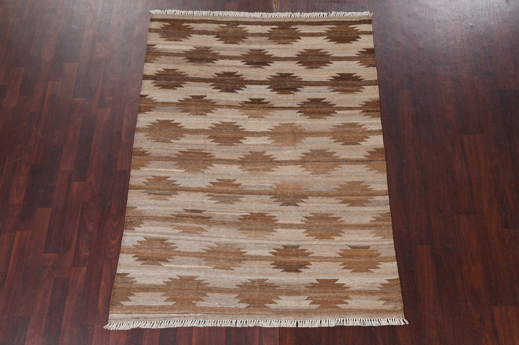 Natural Dye Earth-Tone Kilim Wool Area Rug 5x7