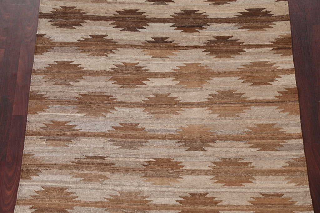 Natural Dye Earth-Tone Kilim Wool Area Rug 5x7