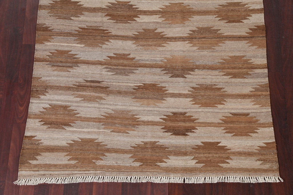 Natural Dye Earth-Tone Kilim Wool Area Rug 5x7