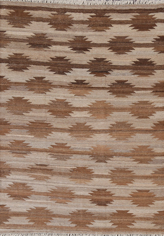 Natural Dye Earth-Tone Kilim Wool Area Rug 5x7