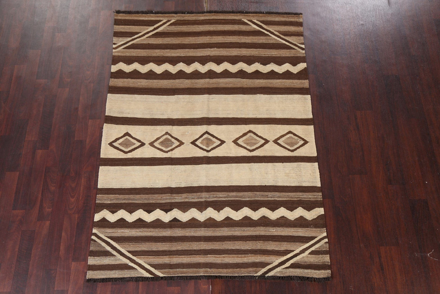 Geometric Natural Dye Kilim Wool Area Rug 5x7