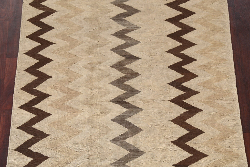 Natural Dye Chevron Style Kilim Wool Area Rug 5x7