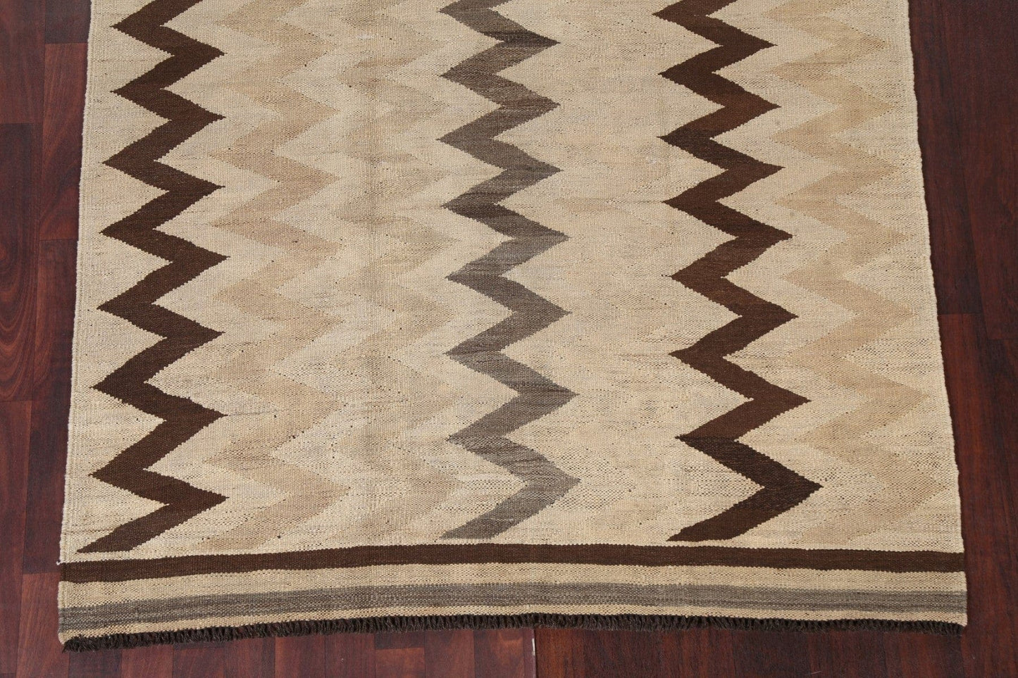 Natural Dye Chevron Style Kilim Wool Area Rug 5x7