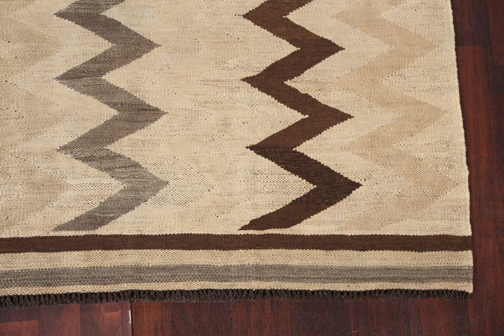 Natural Dye Chevron Style Kilim Wool Area Rug 5x7