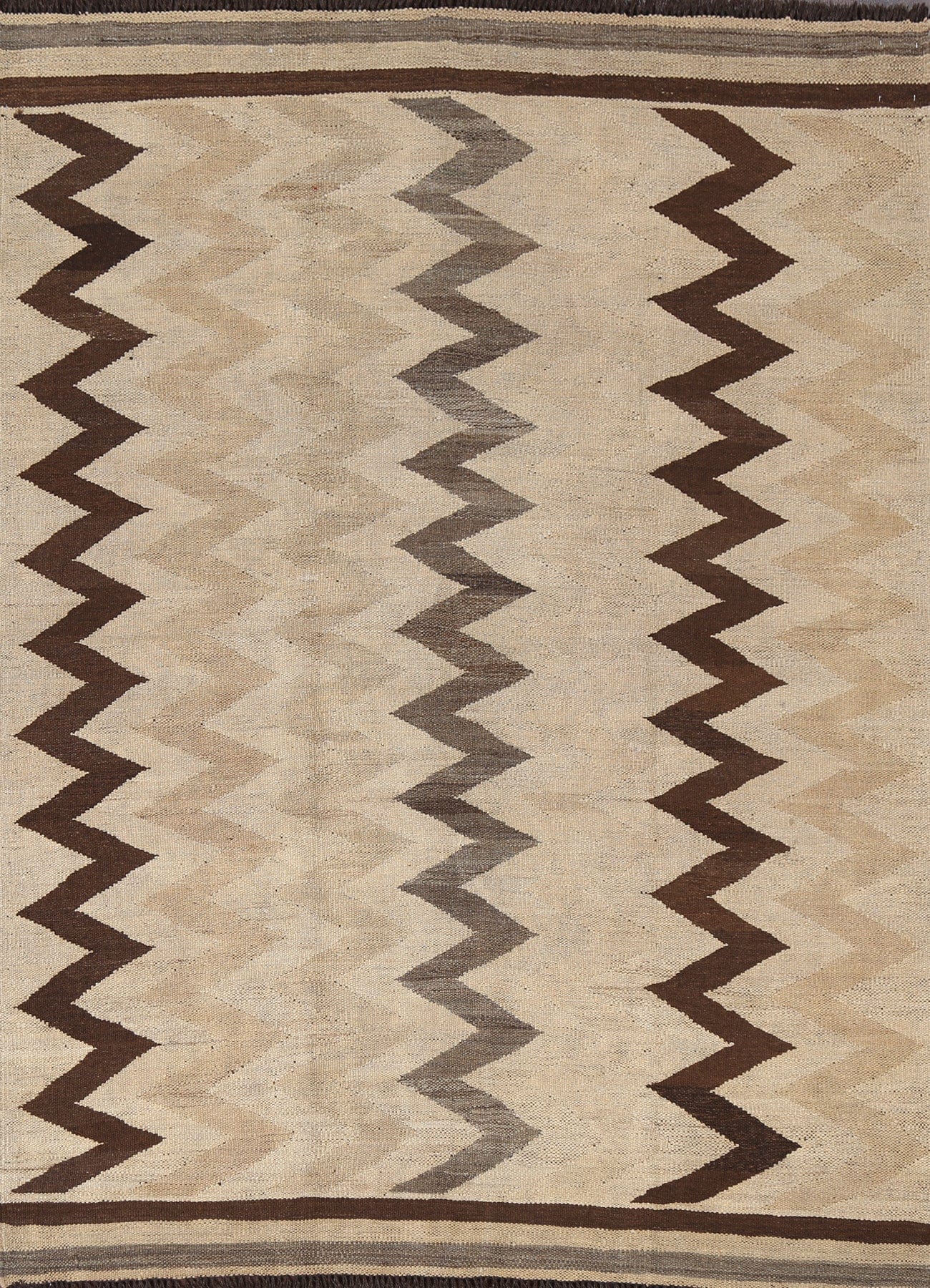 Natural Dye Chevron Style Kilim Wool Area Rug 5x7