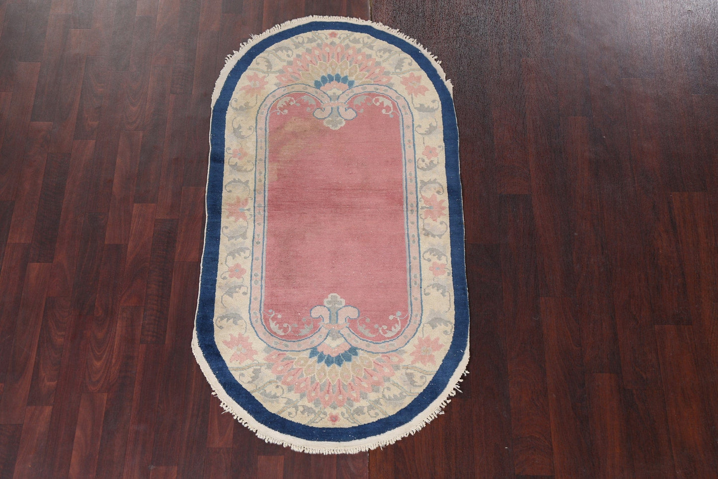 Vegetable Dye Pink Art Deco Handmade Wool Rug 3x6