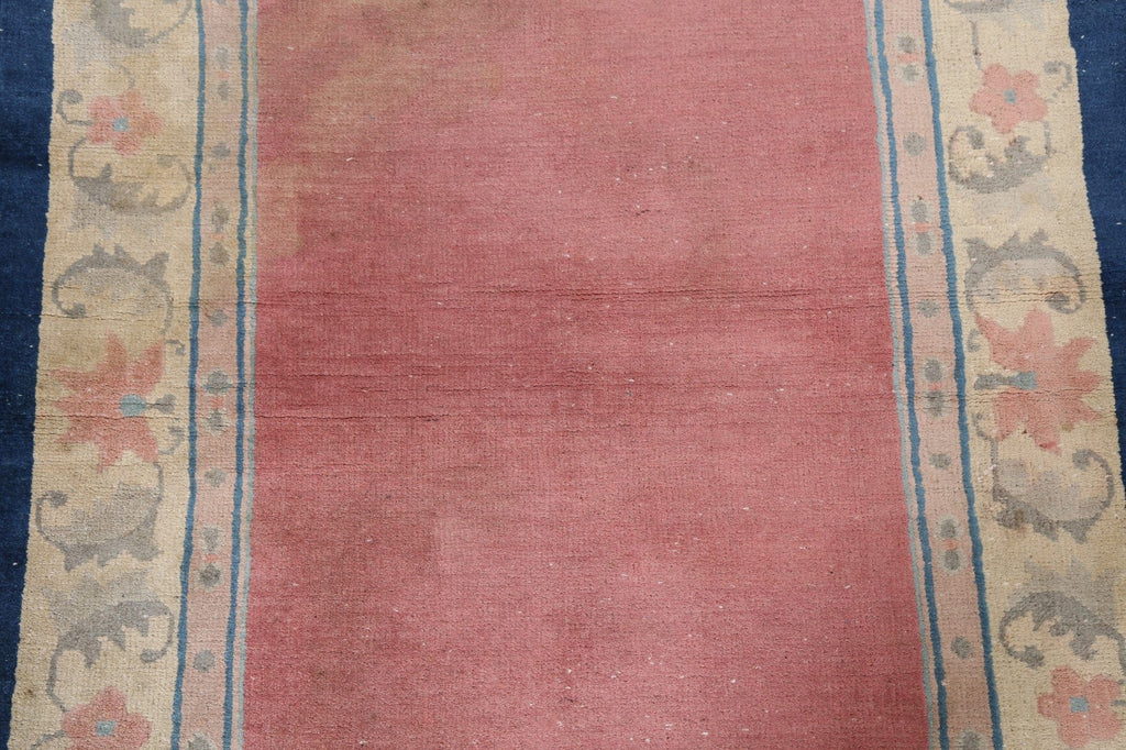 Vegetable Dye Pink Art Deco Handmade Wool Rug 3x6