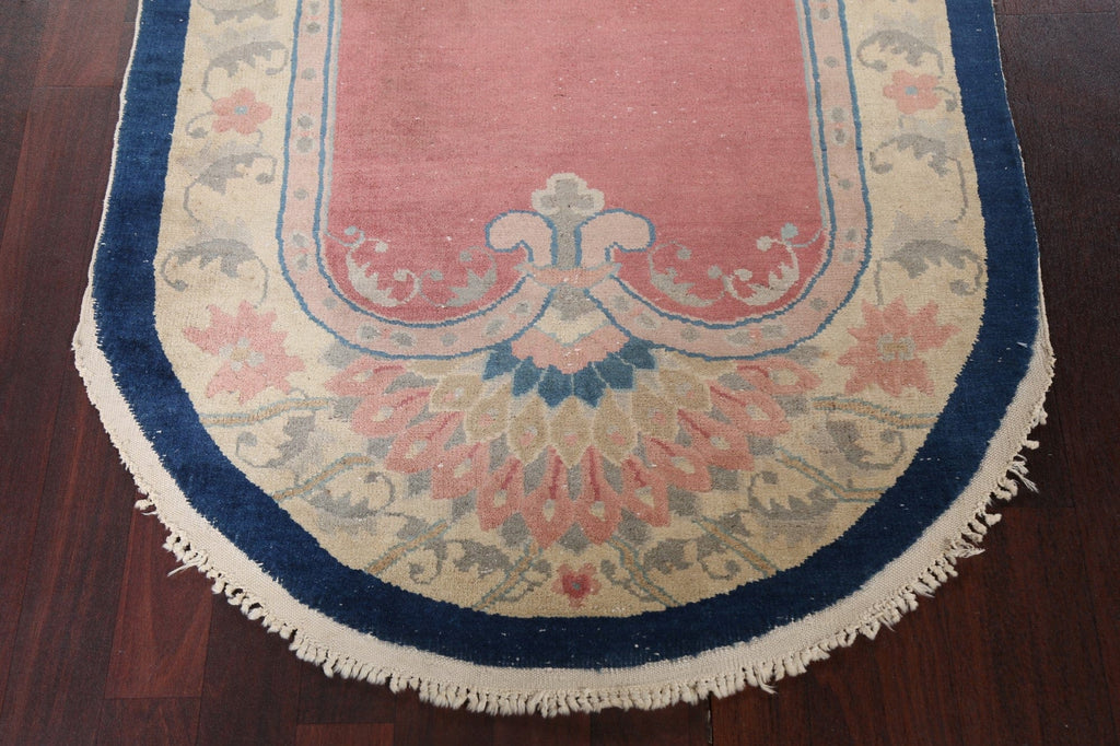 Vegetable Dye Pink Art Deco Handmade Wool Rug 3x6