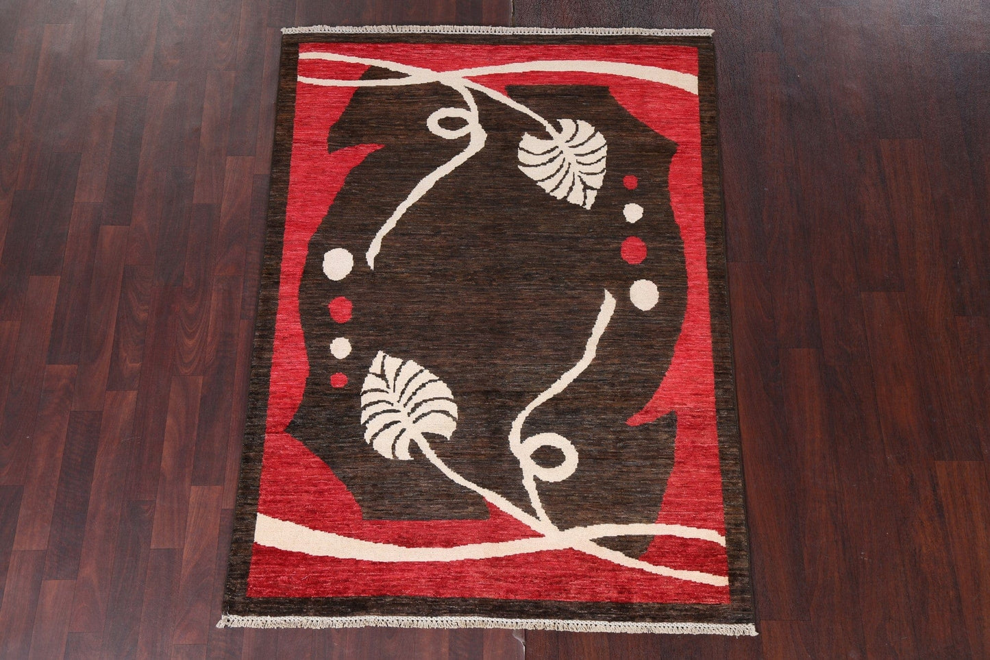 Brown Abstract Handmade Area Rug 4x6