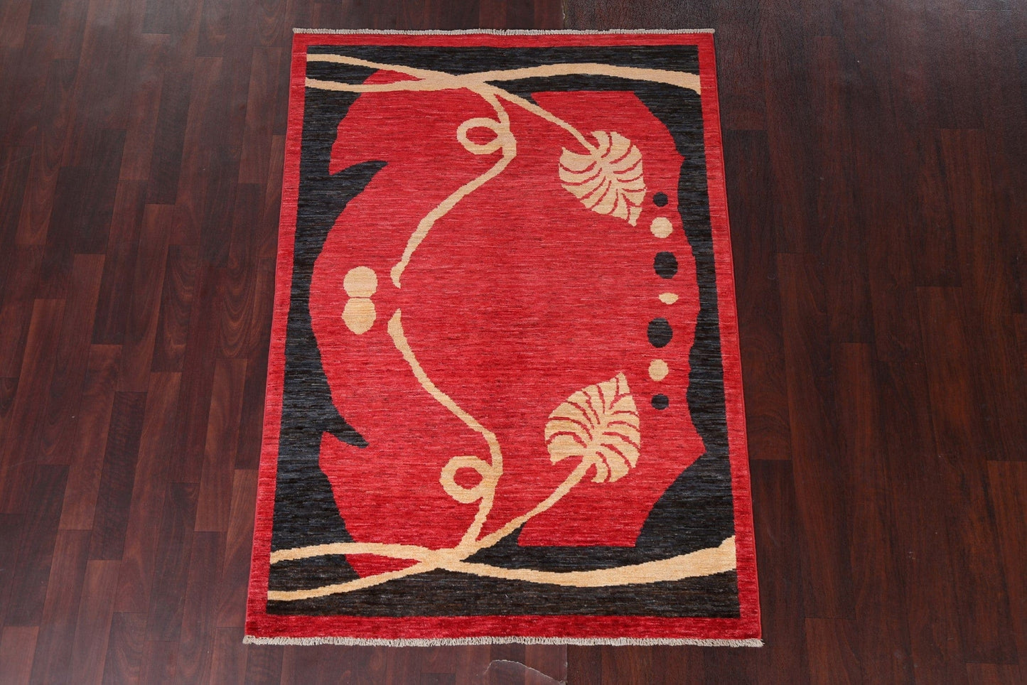 Nature Print Red Gabbeh Persian Area Rug 4x6