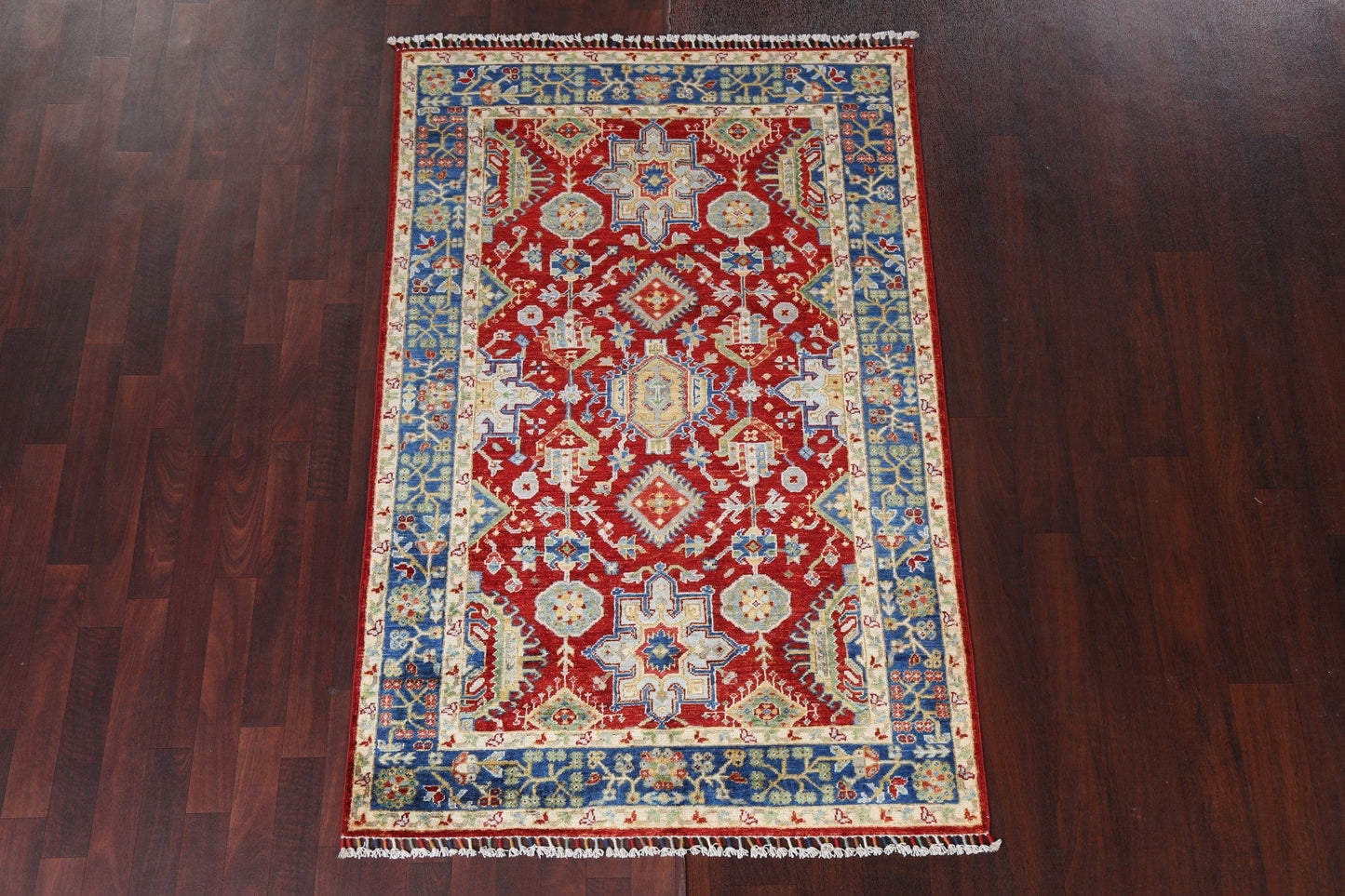 Red Vegetable Dye Heriz Wool Area Rug 4x6